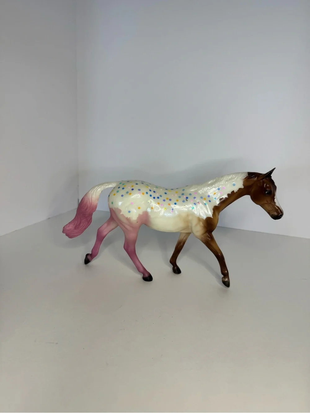 Decorative Pinto Horse Figurine in Brown, Cream & Pink